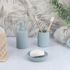 Accessoire Salle De Bain|TENDANCE Set d'accessoires salle de bain résine Strié Bleu clair