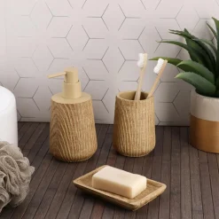 Accessoire Salle De Bain|TENDANCE Set d'accessoires salle de bain façon chêne Scandi Beige