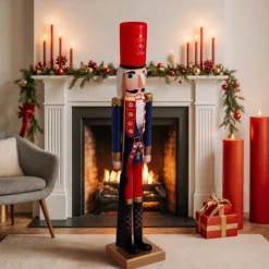 Personnage, Objet Grand Format|Père Noël, Animaux Et Personnage|Feeric Lights & Christmas Soldat Casse-noisette en bois (H106 cm) Billy Bleu roi Rouge