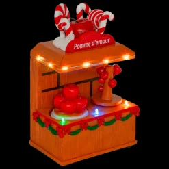 Village De Noël Lumineux|JJA Stand lumineux et animé à piles (H11 cm) Pomme d'amour Multicolore