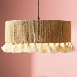 Lampe Suspension|OSTARIA Suspension cercle à pompons et corde (D35 cm) Airo Naturel