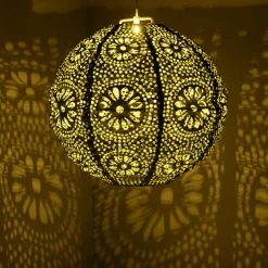 Luminaire Jardin|Eclairage Extérieur|#N/A Suspension de jardin solaire (H23 cm) Lanterne ajourée Marron