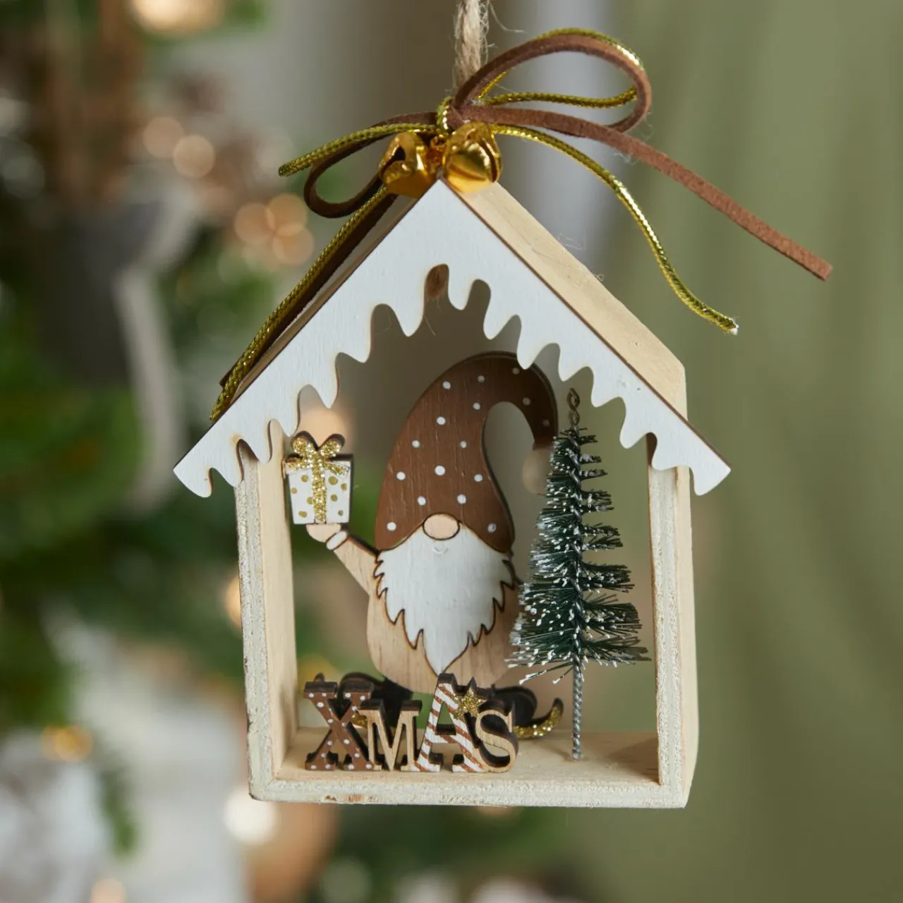 Décoration De Sapin|KAEMINGK Suspension de Noël en bois (H11 cm) Maison du Père Noël Marron