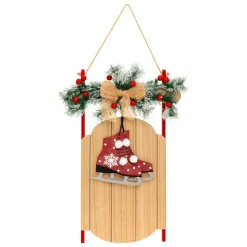 Déco Et Objet De Noël|JJA Suspension de Noël en bois (H50 cm) Luge et patins à glace Naturel