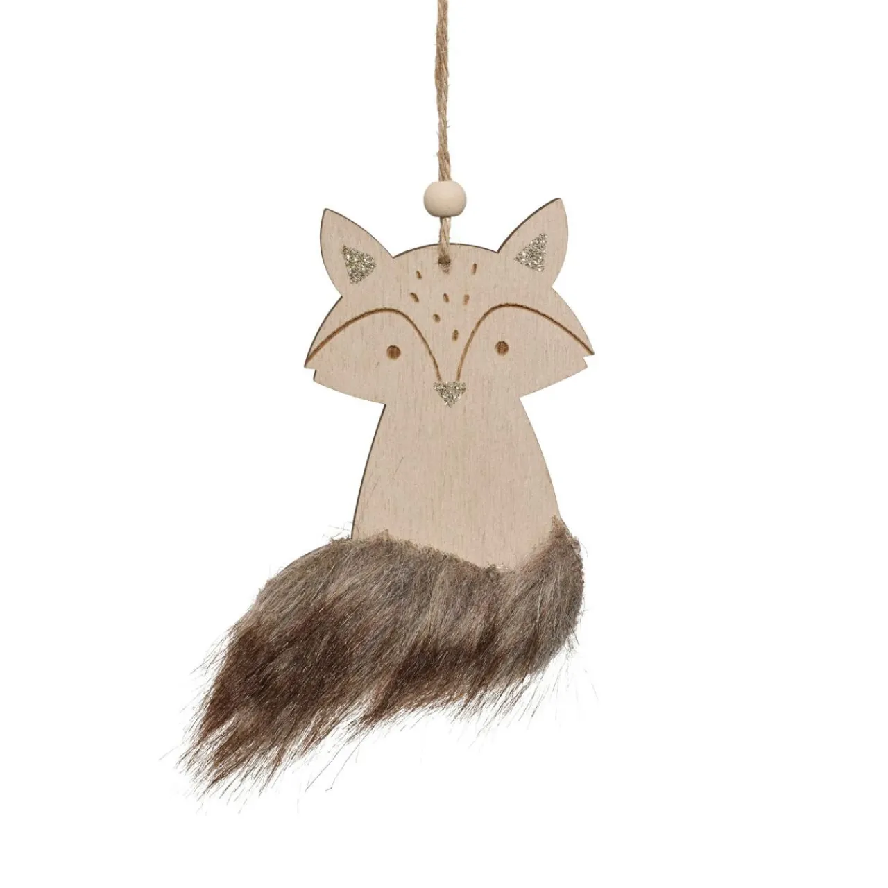 Décoration De Sapin|JJA Suspension de Noël en bois (H12 cm) Renard douce fourrure Marron