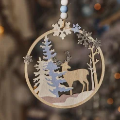 Décoration De Sapin|KAEMINGK Suspension de Noël en bois (D11 cm) Caribou dans les bois clair Bleu