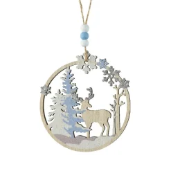 Décoration De Sapin|KAEMINGK Suspension de Noël en bois (D11 cm) Caribou dans les bois clair Bleu