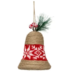 Décoration De Sapin|FEERIC LIGHTS Suspension de Noël en jute (H9 cm) Cloche du village Rouge