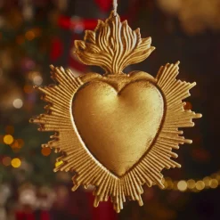 Décoration De Sapin|KAEMINGK Suspension de Noël en metal (H14 cm) Coeur Exvoto Dé Or