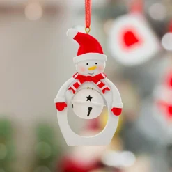Décoration De Sapin|JJA Suspension de Noël en métal (H10 cm) Cloche et bonhomme de neige Blanc