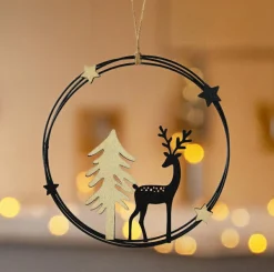 Décoration De Sapin|KAEMINGK Suspension de Noël en métal (D18 cm) Renne chic et doré Noir