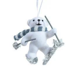 Décoration De Sapin|KAEMINGK Suspension de Noël en plastique floqué velours (H10 cm) Ours Albin Blanc