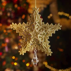 Décoration De Sapin|KAEMINGK Suspension de Noël (H13 cm) Étoile de Rêve Dé pailleté Or