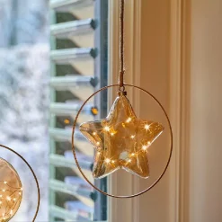 Déco Et Objet De Noël|Déco Et Objet Lumineux|KAEMINGK Suspension lumineuse à piles 15 LED (D26 cm) Étoile d’Hiver /blanc chaud Ambre