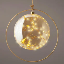 Déco Et Objet De Noël|Déco Et Objet Lumineux|KAEMINGK Suspension lumineuse à piles 40 LED (D26 cm) Lune d’Hiver et blanc chaud Ambre