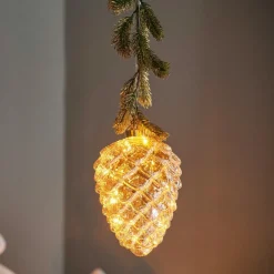 Déco Et Objet De Noël|Déco Et Objet Lumineux|KAEMINGK Suspension lumineuse à piles 15 LED (H21 cm) Sapinette et Pomme de pin Blanc chaud