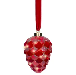 Déco Et Objet De Noël|Déco Et Objet Lumineux|KAEMINGK Suspension lumineuse à piles 15 LED (D15 cm) Pomme de pin de Venezia Rouge