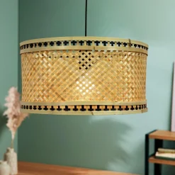 Lampe Suspension|EMINZA Suspension lumineuse en bambou (D40 cm) Estepona Noir et Naturel