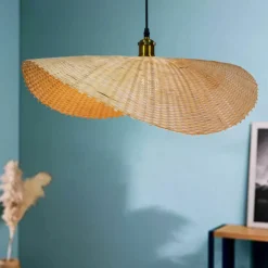 Lampe Suspension|EMINZA Suspension lumineuse en bambou tressé (D60 cm) Calvià Naturel