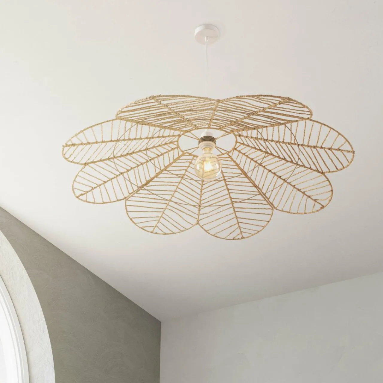 Lampe Suspension|ATMOSPHERA Suspension lumineuse en corde (D98 cm) Fleur Folk Naturel