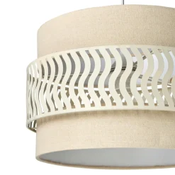 Lampe Suspension|OSTARIA Suspension lumineuse métal et tissu (D34 cm) Oyona Beige