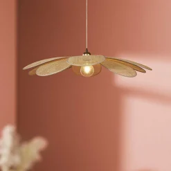 Lampe Suspension|OSTARIA Suspension lumineuse pétale Bambou (D60 cm) Horizonte beige Naturel