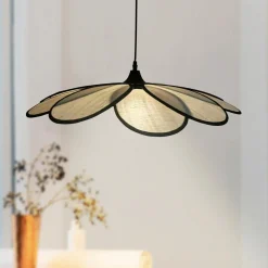 Lampe Suspension|EMINZA Suspension lumineuse pétale en rotin (D58 cm) Segovia et beige Noir