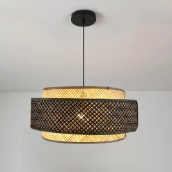 Lampe Suspension|EMINZA Suspension lumineuse ronde en bambou (D53 cm) Oviedo et naturel Noir