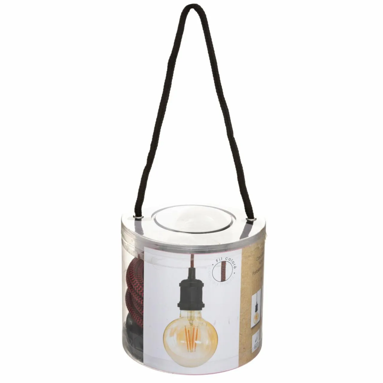 Lampe Suspension|ATMOSPHERA Suspension lumineuse simple (H120 cm) et cordon rouge Noir