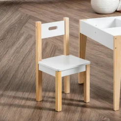 Petit Meuble Enfant|EMINZA Table et 2 chaises enfant bois tableau (H49,5 cm) Charlie Blanc