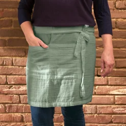 Accessoire Cuisine|EMINZA Tablier avec poches gaze de coton Gaïa Vert Eucalyptus