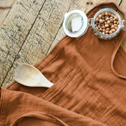Accessoire Cuisine|EMINZA Tablier avec poches gaze de coton Gaïa Abricot