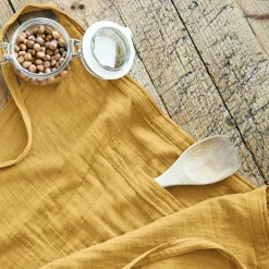 Accessoire Cuisine|EMINZA Tablier avec poches gaze de coton Gaïa Jaune safran