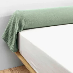 Taie D'Oreiller, Traversin|EMINZA Taie de traversin gaze de coton (L185 cm) Gaïa Vert Eucalyptus