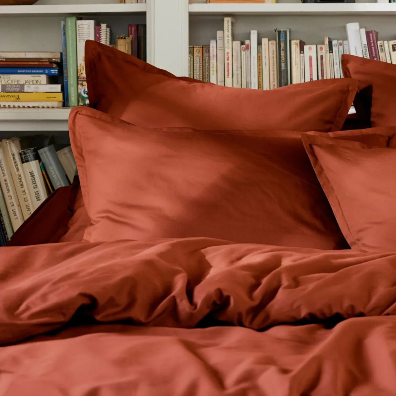 Taie D'Oreiller, Traversin|EMINZA Taie de traversin percale de coton (L185 cm) Cali Terracotta