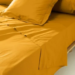 Taie D'Oreiller, Traversin|EMINZA Taie de traversin percale de coton (L185 cm) Cali Jaune moutarde