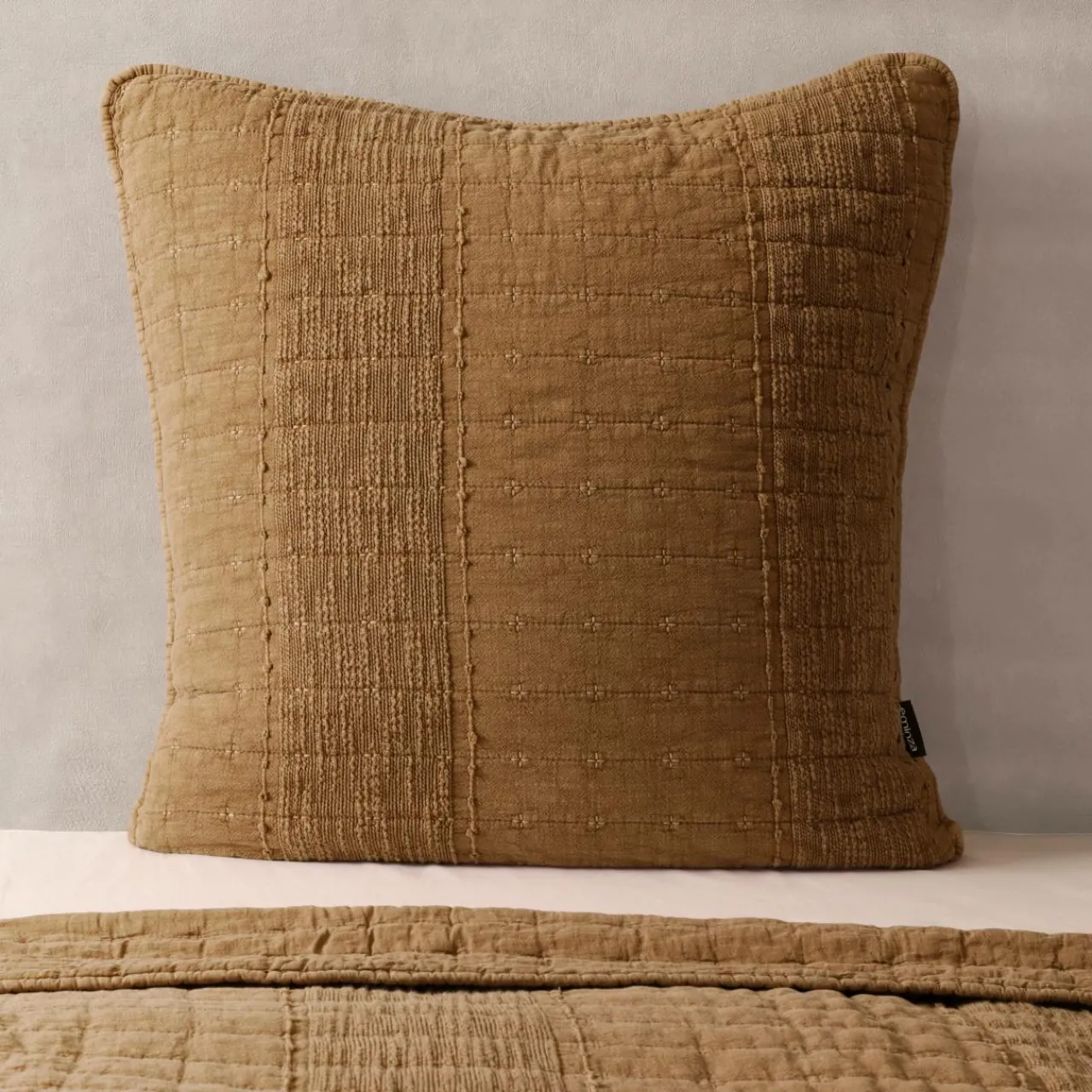 Taie D'Oreiller, Traversin|EMINZA Taie d'oreiller carrée coton (60 x 60 cm) Lena Camel