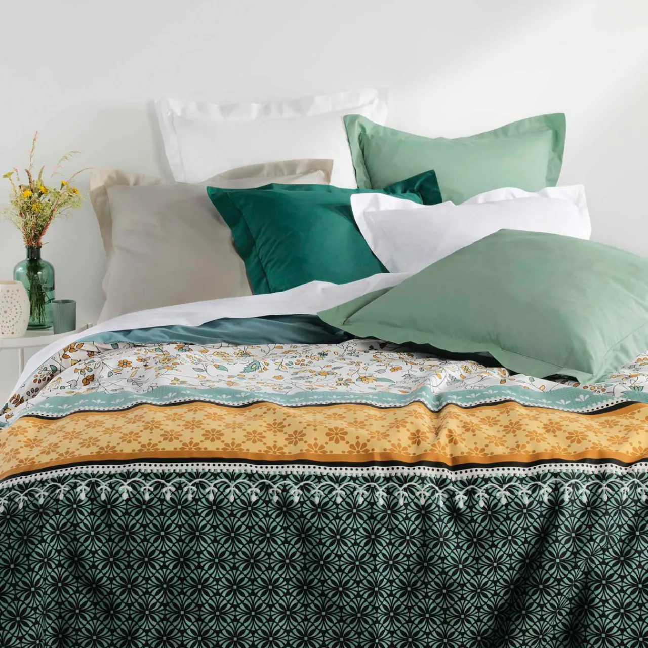 Taie D'Oreiller, Traversin|DOUCEUR D'INTERIEUR Taie d'oreiller carrée coton bio (63 x 63 cm) Biolina Vert émeraude