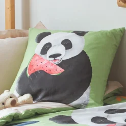 Linge De Lit Enfant|Linge De Lit Enfant|TRADILINGE Taie d'oreiller carrée enfant percale de coton ( 65 x 65 cm) Panda e Vert