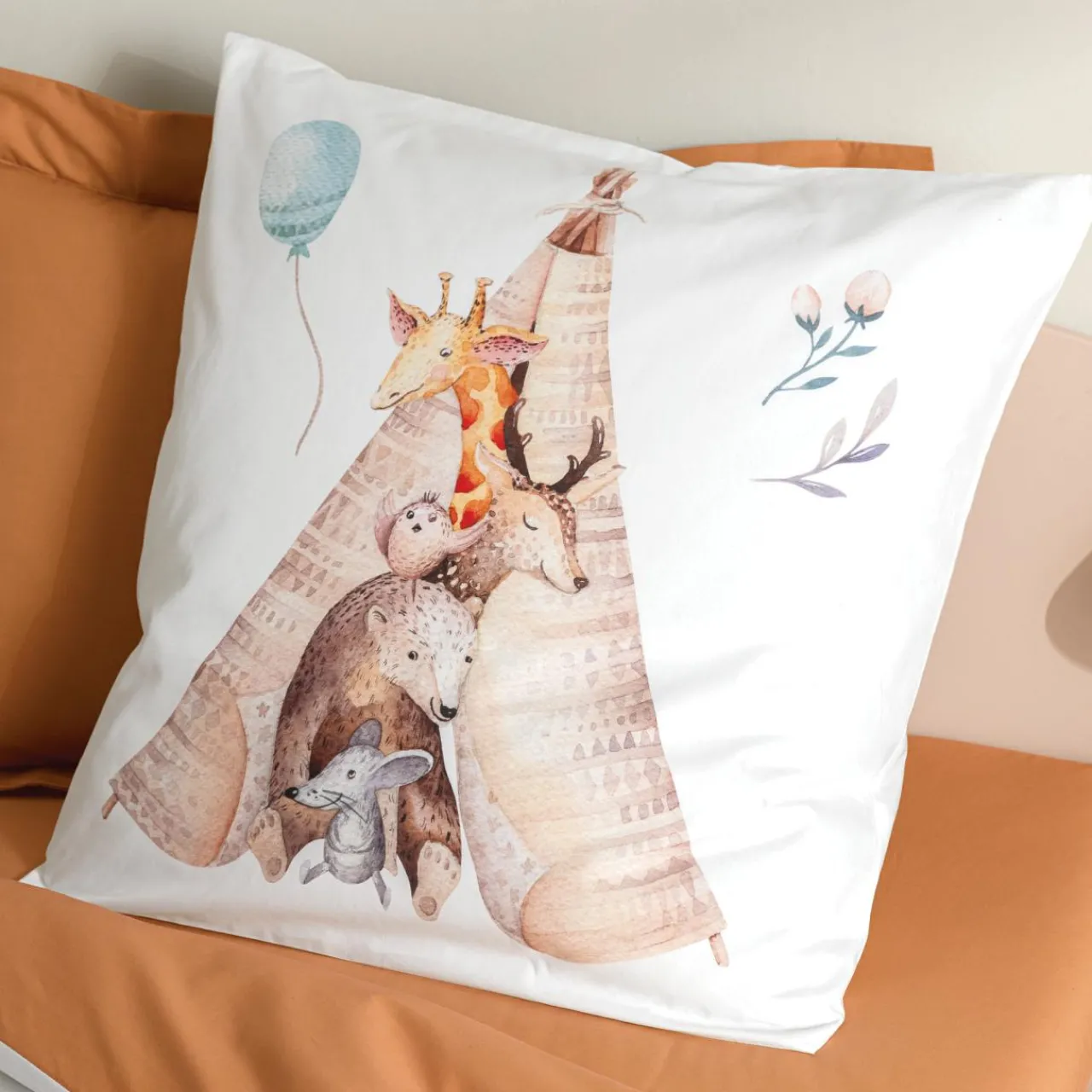 Linge De Lit Enfant|Linge De Lit Enfant|TRADILINGE Taie d'oreiller carrée enfant percale de coton ( 65 x 65 cm) Tipi Multicolore