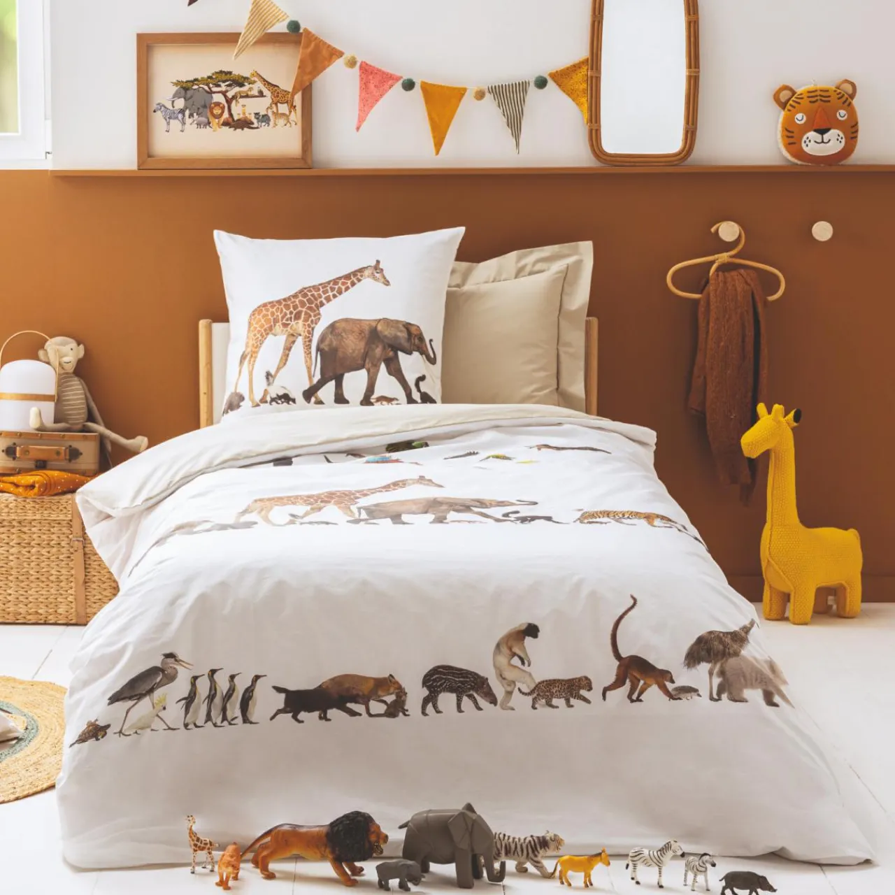 Linge De Lit Enfant|Linge De Lit Enfant|TRADILINGE Taie d'oreiller carrée enfant percale de coton ( 65 x 65 cm) Noé Multicolore