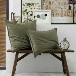 Taie D'Oreiller, Traversin|EMINZA Taie d'oreiller carrée flanelle de coton (63 x 63 cm) Théa Vert romarin