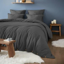 Taie D'Oreiller, Traversin|EMINZA Taie d'oreiller carrée flanelle de coton (63 x 63 cm) Théa Gris Anthracite