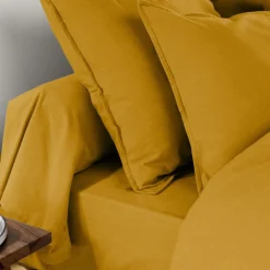 Taie D'Oreiller, Traversin|EMINZA Taie d'oreiller carrée flanelle de coton (80 x 80 cm) Nina Jaune ocre