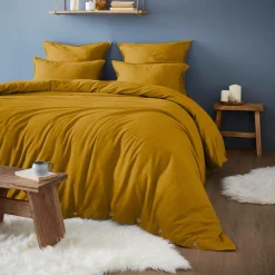 Taie D'Oreiller, Traversin|EMINZA Taie d'oreiller carrée flanelle de coton (80 x 80 cm) Nina Jaune ocre