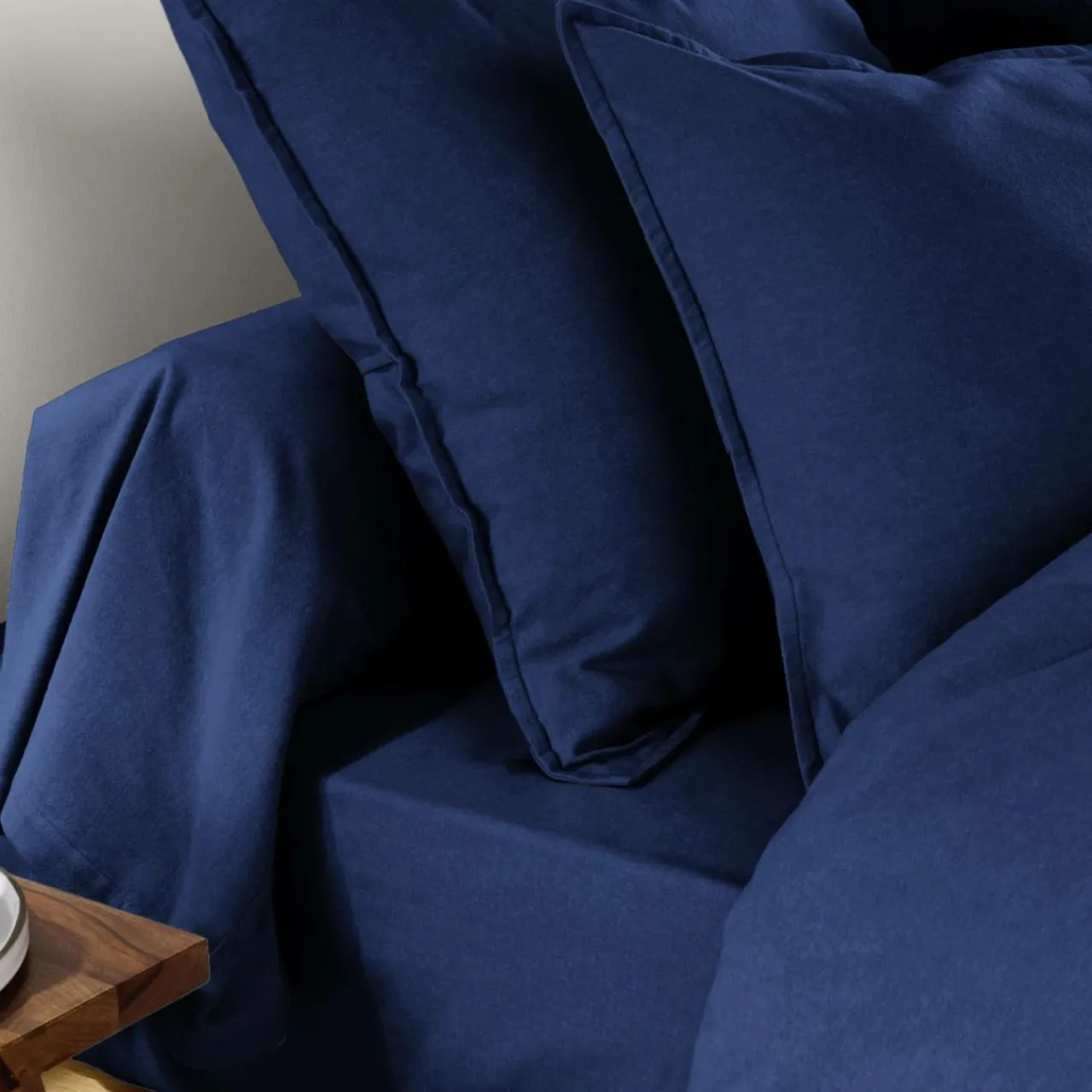 Taie D'Oreiller, Traversin|EMINZA Taie d'oreiller carrée flanelle de coton (80 x 80 cm) Nina Bleu nuit