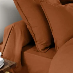 Taie D'Oreiller, Traversin|EMINZA Taie d'oreiller carrée flanelle de coton (63 x 63 cm) Nina Terracotta