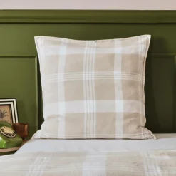 Taie D'Oreiller, Traversin|EMINZA Taie d'oreiller carrée flanelle de coton (63 x 63 cm) Nina carreaux Beige Carreau Beige