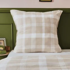 Taie D'Oreiller, Traversin|EMINZA Taie d'oreiller carrée flanelle de coton (80 x 80 cm) Nina carreaux Beige Carreau Beige