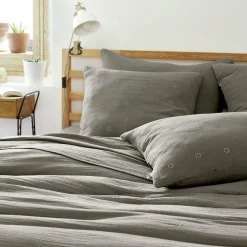 Taie D'Oreiller, Traversin|EMINZA Taie d'oreiller carrée gaze de coton (60 x 60 cm) Gaïa Boho Gris granit Gris foncé